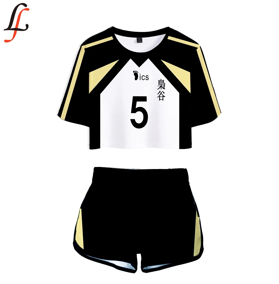 Women Haikyu!! Two Piece Set Short Sleeve Pure Cotton Tops And Middle Waist Shorts Suit High Quality Fashion Tracksuit | Женская одежда