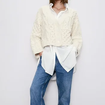 

New European Autumn Spring Cardigans V-neck Knitted England Women Chic Sweaters Buttons Short Loose Lady's Coats Outerwear 2020