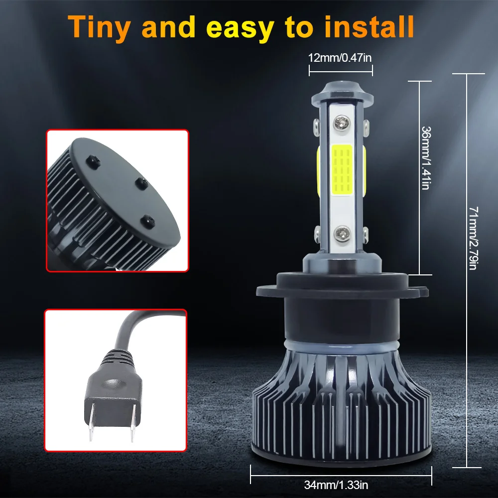 2PCS LED 20000LM 2/4Side Car Headlight Bulbs H11 H8 H9 H7 Headlamps 9005 HB3 9006 HB4 Auto Lamp 6500K 8000K LED Fog Light Bulbs led car lights,led lights,led bulbs,led headlights,led car headlights,car headlamps