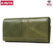 KAVIS prawdziwej skóry kobiet portfel kopertówka i kobiet monety kiesy Portomonee zacisk na telefon torba długa portmonetka posiadacz karty Handy(China)