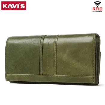 

KAVIS Genuine Leather Women Clutch Wallet and Female Coin Purse Portomonee Clamp For Phone Bag Long Money Bag Card Holder Handy