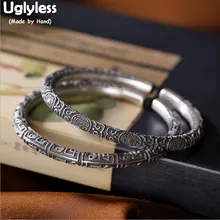 Uglyless цельные 999 тонкие серебряные Толстые браслеты для женщин винтажные тотемные узоры тайское серебристое открытое Браслеты регулируемые ювелирные изделия BA588