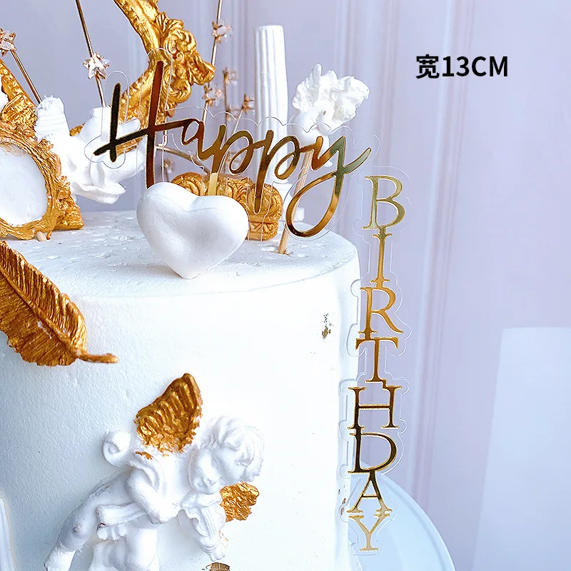 

New Gold Happy Birthday Cake Topper Acrylic Love You for Ever Wedding Cupcake Topper For Wedding Birthday Party Cake Decorations