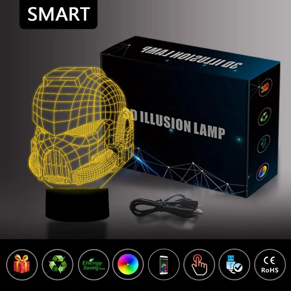 NiteApps 3D Shlem Orgsteklo ночник настольная Иллюзия украшение лампа подарок на день рождения приложение/сенсорный контроль