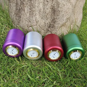 

HONEYPUF Air Craft Aluminum Metal Storage Stash Jar With Thermometer & Hygrometer Airtight Proof Storage Container Pill Box Case