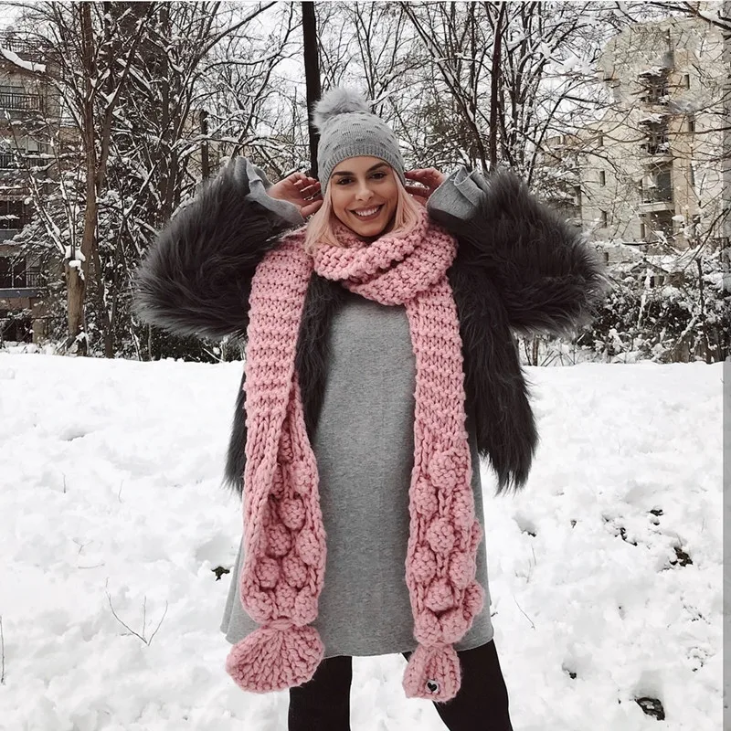 Вязаный шерстяной шейный ручной игла стержня толстый шерстяной зимний теплый шарф шаль