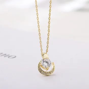 

Star Moon Zircon Necklace Female 18K Gold Simple Clavicle Chain