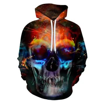 

summer new high-definition printing men's casual long-sleeved hoodie horror skull pullover street fashion sweatshir