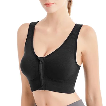 

Breathable Zip Front Sports Bra Shockproof Wirefree Running Vest Yoga Bra Underwear for Women XRQ88