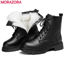 Morazora tamanho 35-43 botas de tornozelo de couro genuíno zíper de pele grossa botas de neve quente senhoras de lã