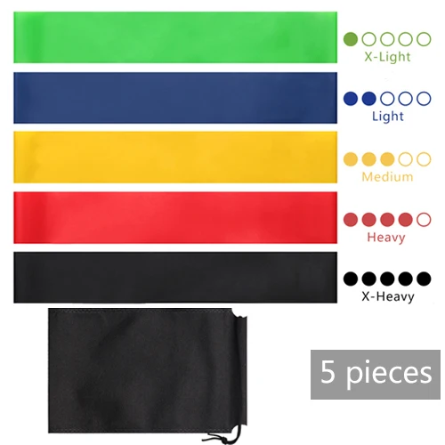 5 pcs with pouch Диапазоны сопротивления комплект Фитнес для спорта тренировки Йога сила Фитнес каучука тренировки тренажерный зал Эластичный оборудования - Цвет: 5 pcs with pouch