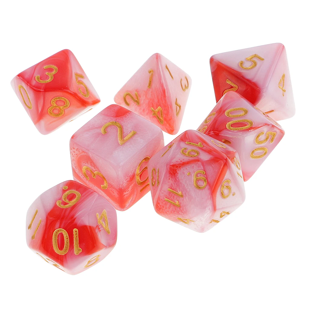 A-Red White 7Pcs Polyhedral Dice Double-Colors Polyhedral Game Dice for RPG Dungeons and Dragons DND RPG MTG D20 D12 D10 D8 D6 D4 Table Game - Цвет: A-Red White