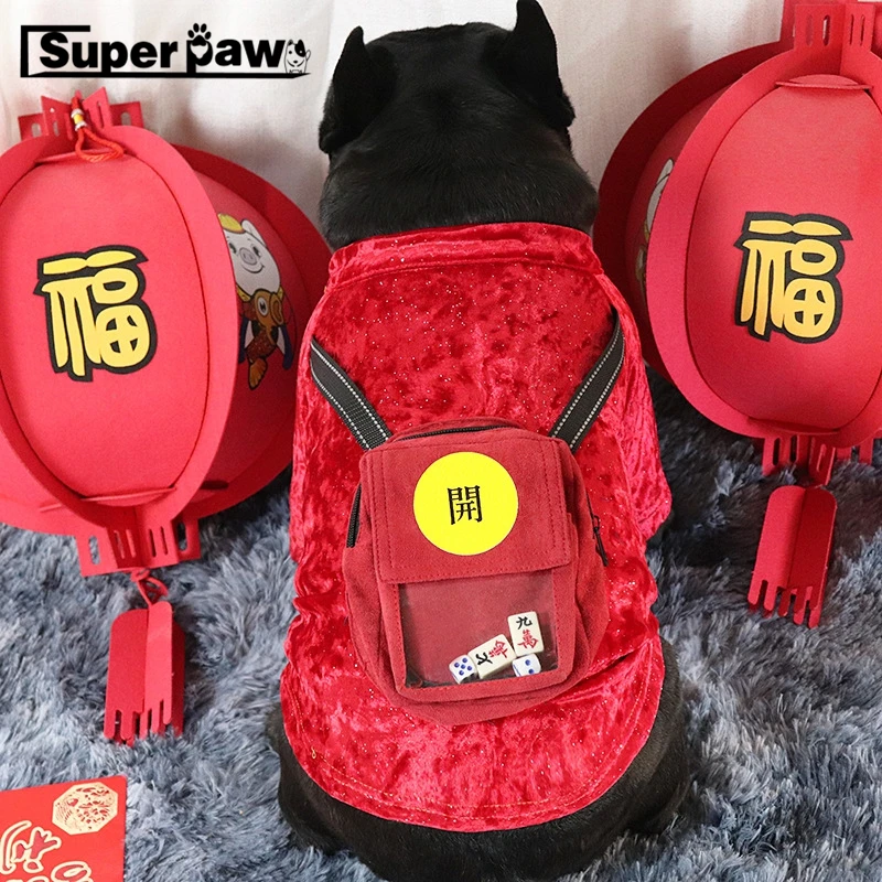 

Fashion Dog Tang Suit Jacket Mahjong Pet Winter Warm Clothing Coat For Small Medium Dogs Schnauzer French Bulldog Hoodie GLC07