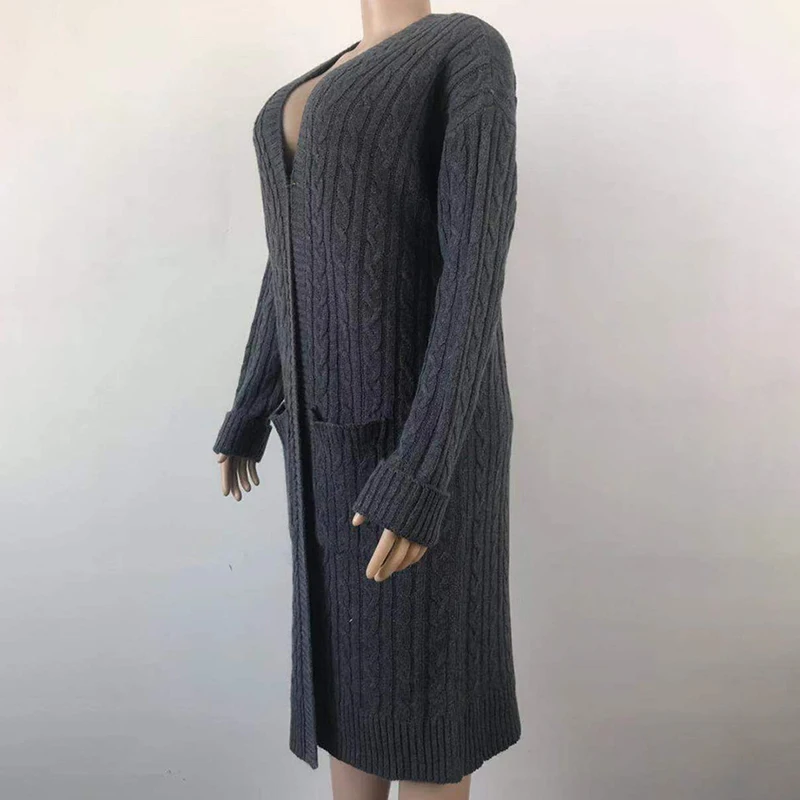 Long women cardigan coat vintage korean casual knitted sweater women loose pocket white autumn winter jumper clothes 2020 DR2240 (1)