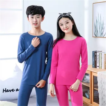 

Winter Kids Thermal Underwear Solid Thick Cotton High Collar Children's Warm Suit Clothes Baby Boys Girls Long Johns Pajamas