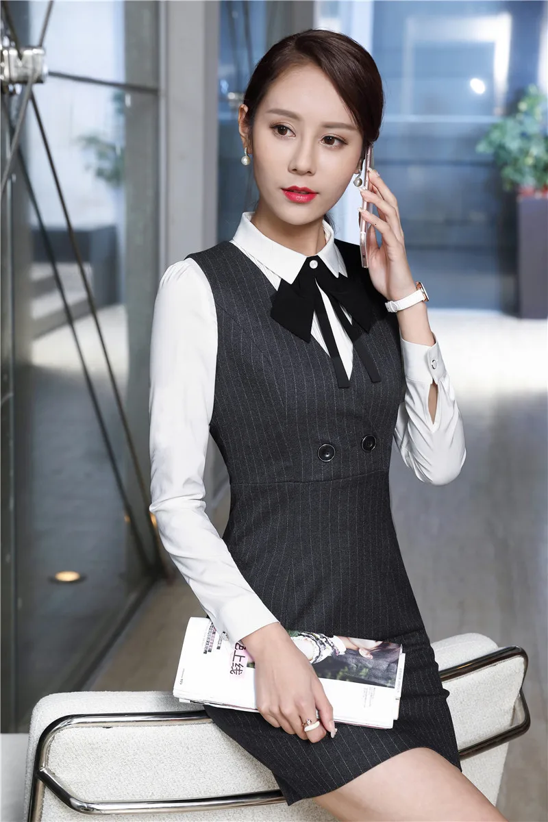 Формальные OL стили тонкие модные Профессиональные деловые рабочие костюмы с блузками и платьем для офиса дамские наряды набор S-3XL