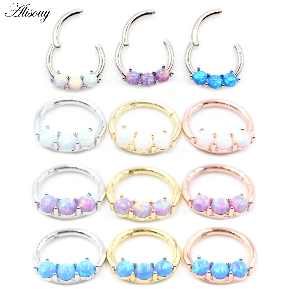

Alisouy 1pc Stainless Steel Opal Ear Hoop Tragus Helix Cartilage Earring Septum Ring Clicker Nose Ring Body Piercing Jewelry