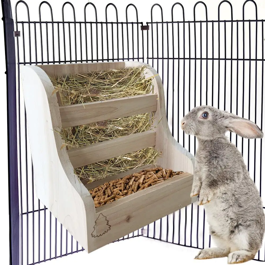 Small Animals Feeding Rabbit Hay Feeder Rack Wooden Feeding Bowl 2