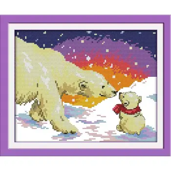 

Two Little Polar Bears Embroidery Cross Set 11CT 14CT Printed On Canvas Cross Stitch Kit Chinese Counted Cross Stitch Pattern