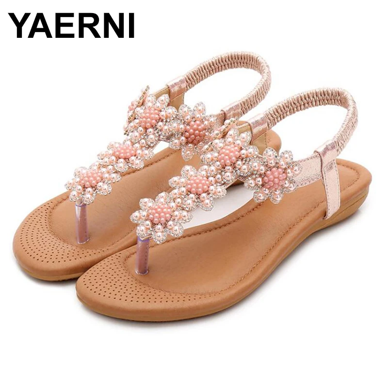 YAERNI Sandalias de mujer verano estilo Bling con cuentas moda Прозрачная обувь с открытым носком sandalia zapatos