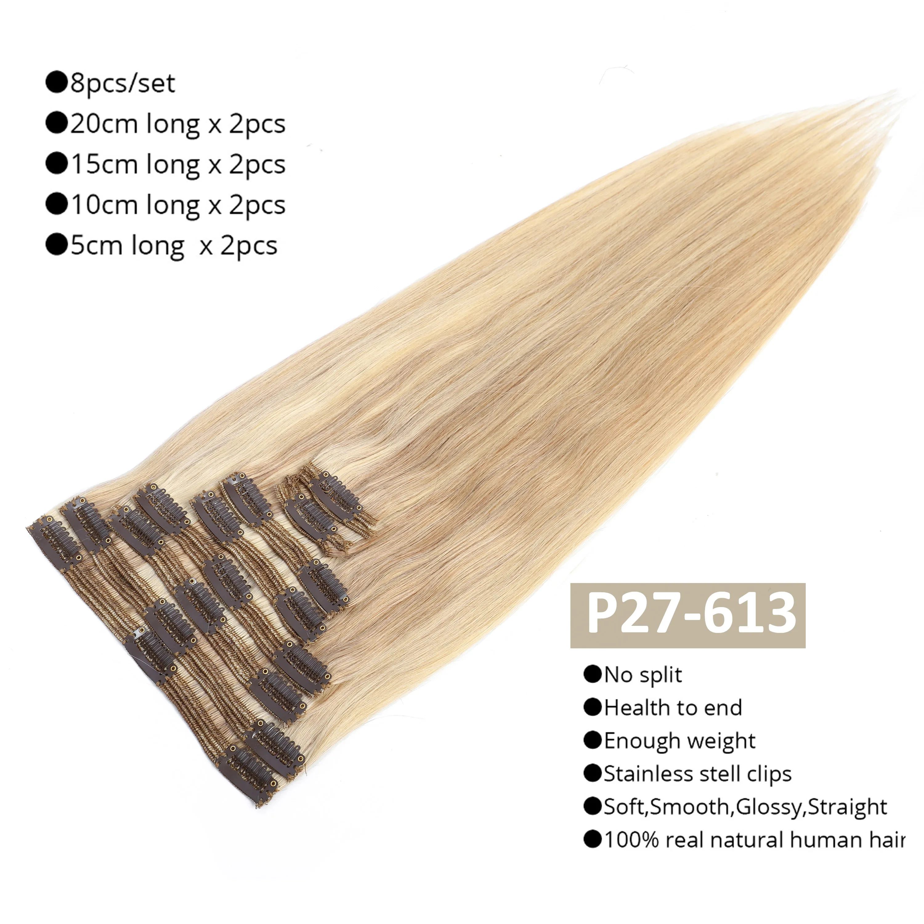 Tanie MRSHAIR klip w doczepy z ludzkich włosów prosto 8 zestaw pc maszyna Remy klip Ins z futerkiem brazylijski włosy blond klip 14 16 18 20 22