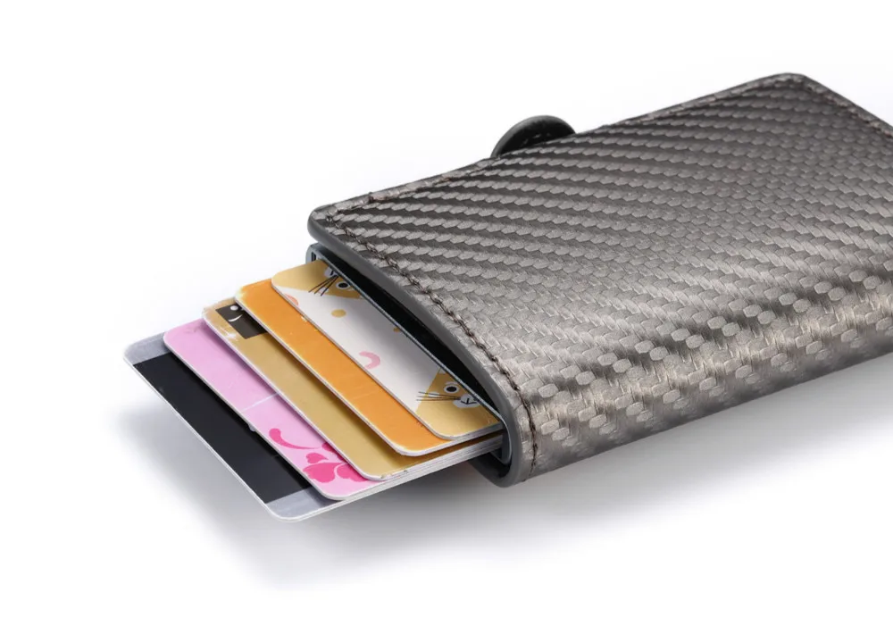 Bycobecy, высокое качество, карбоновое волокно, смарт-кошелек, карта, RFID, мужской бизнес-бумажник на кнопке, новинка, мужской кошелек для монет, ID держатель на молнии
