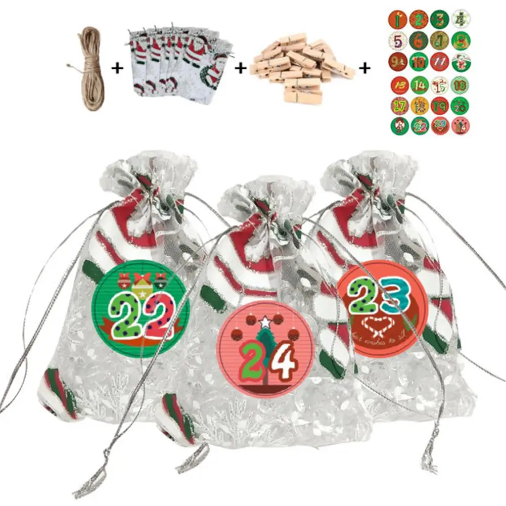 

24pcs Christmas Gift Bags Calendar Countdown Jute Bag Candy Storage Pouch DIY Christmas Advent Calendar Bag Christmas Tool