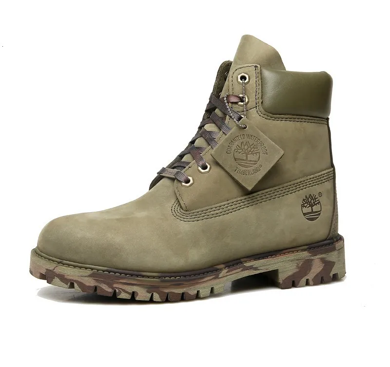 TIMBERLAND Для мужчин Водонепроницаемый военный зеленый камуфляж, носки с нескользящей подошвой на шнуровке теплые зимние ботинки, мужские кожаные ботильоны Обувь для прогулок