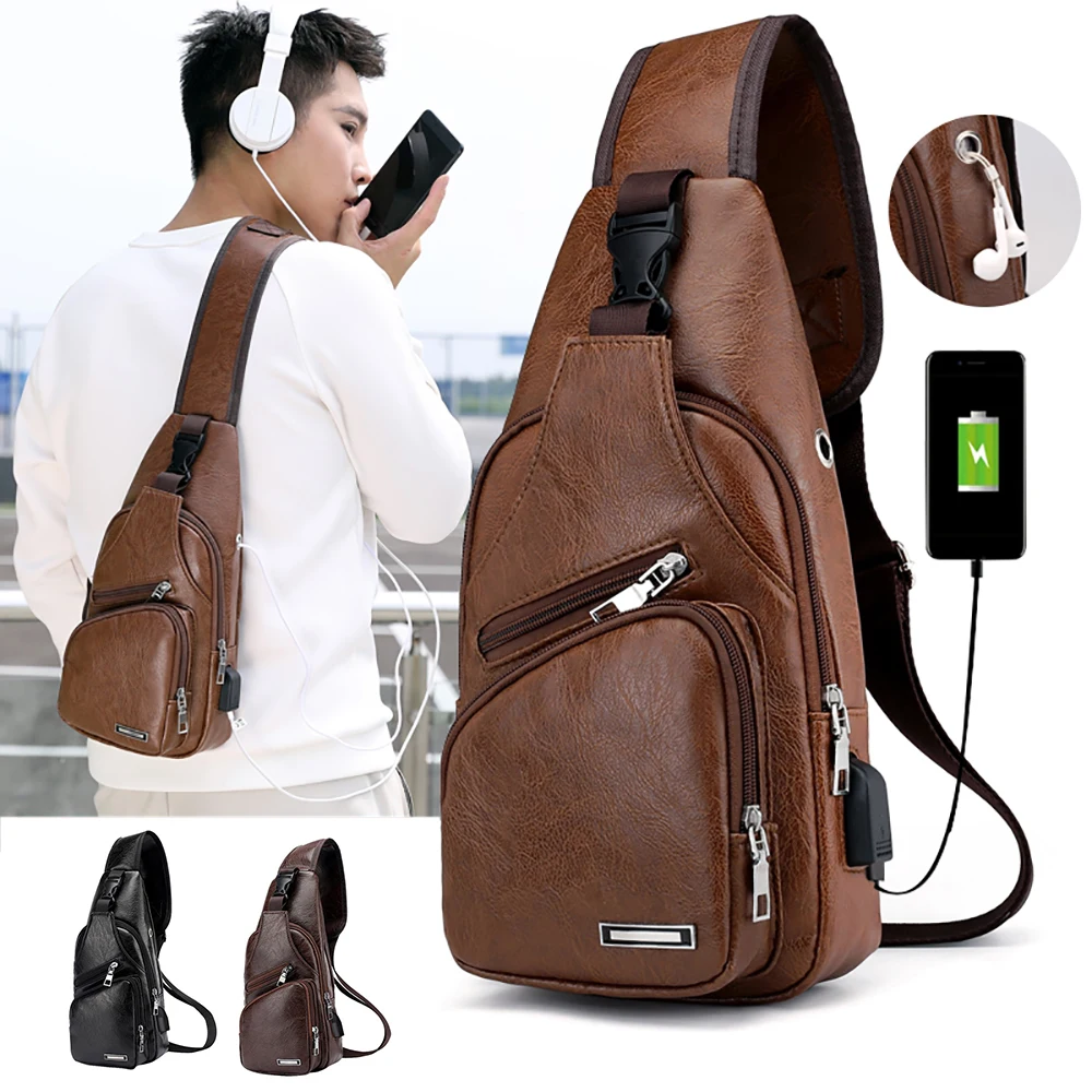 Мужские сумки через плечо, Мужская нагрудная сумка с USB, дизайнерская сумка-мессенджер, кожаная сумка через плечо, диагональная посылка, новинка, рюкзак для путешествий