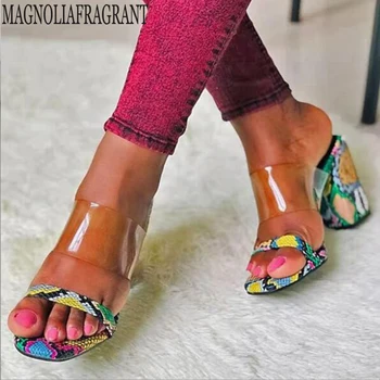 

2020 Slippers summer new High Heel for Women Shoes Pvc Sandals Plastic Color Snake Pattern Thick High Heel Slippers women hy226