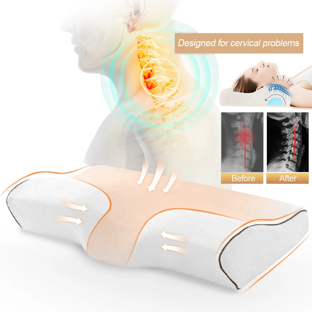 

Orthopedic White Neck Pillow Sleeping Memory Foam Pillow Slow Rebound Cervical Health Care Pain Release 50*30CM