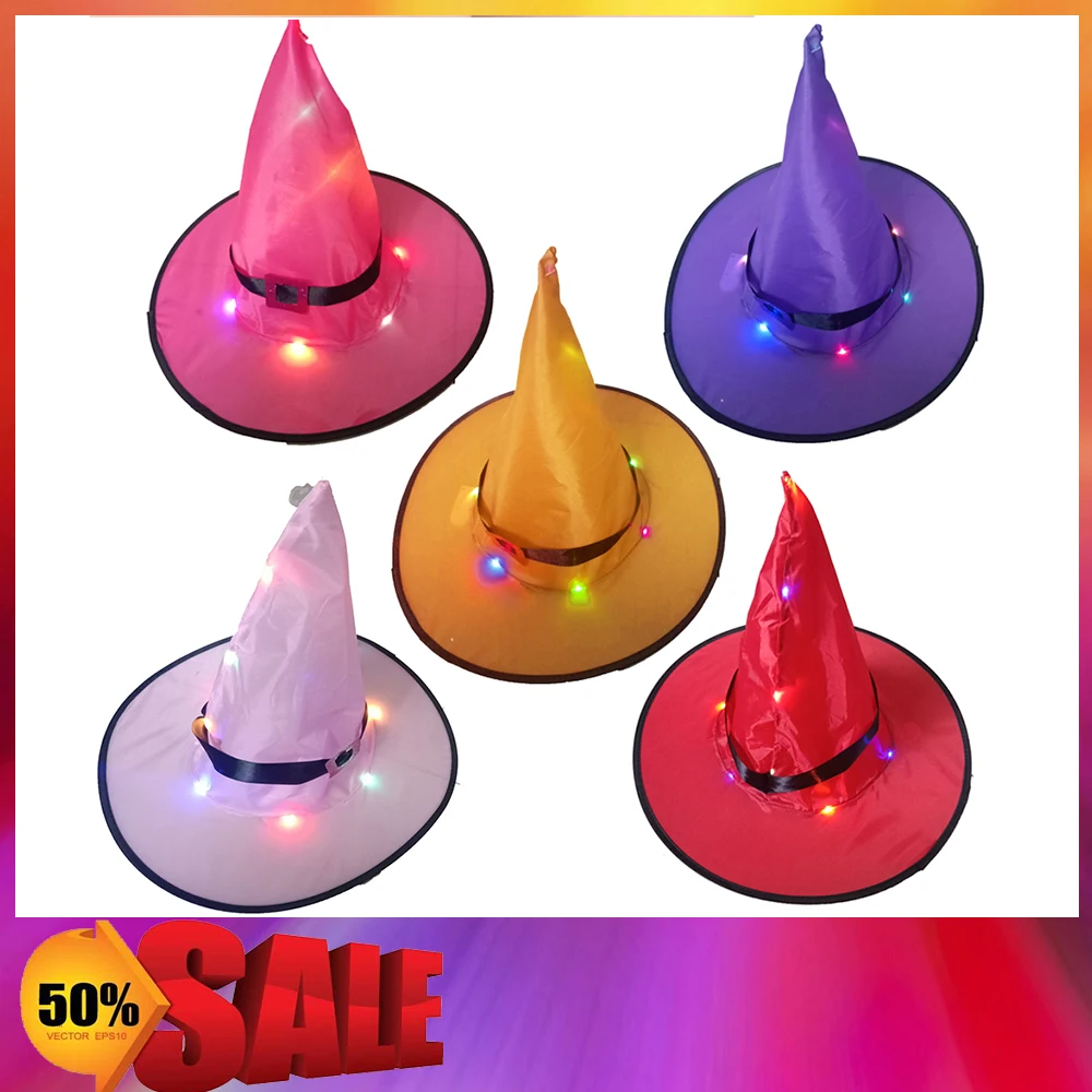Halloween Witch Hat Caps With LED Light Blinking Party Decoration Adult Womens For Cosplay Costume Accessory |