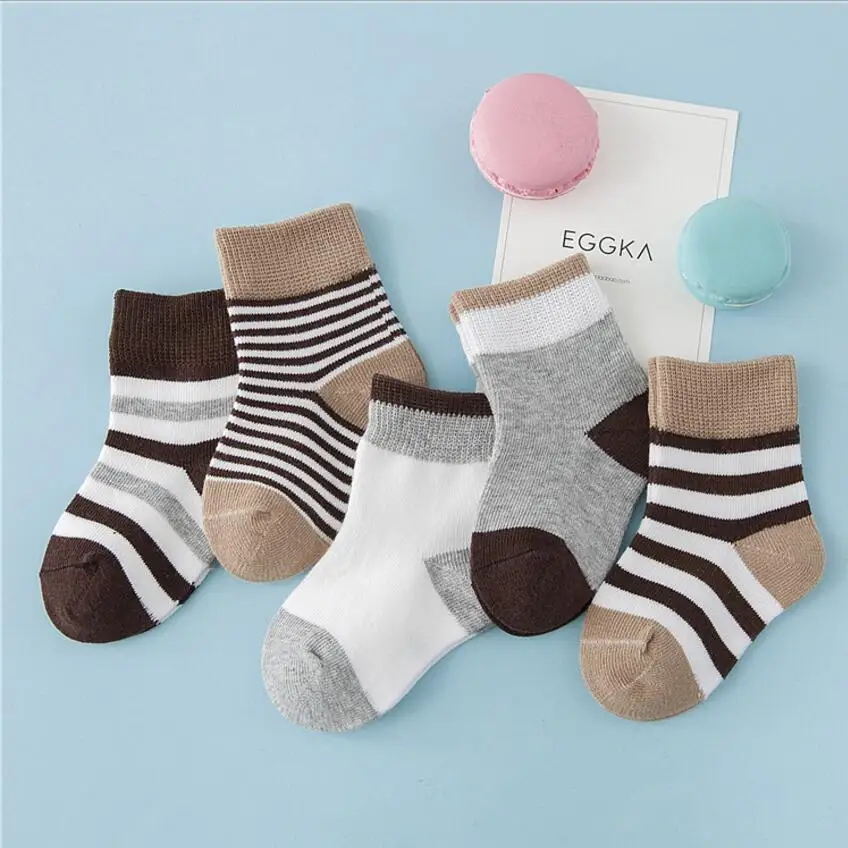 5 Pair Brown 10 шт./5 пар, Детские хлопковые носки на осень, зиму и весну, носки для студентов, носки-тапочки, цветной носок для мальчиков и девочек - Цвет: 5 Pair Brown