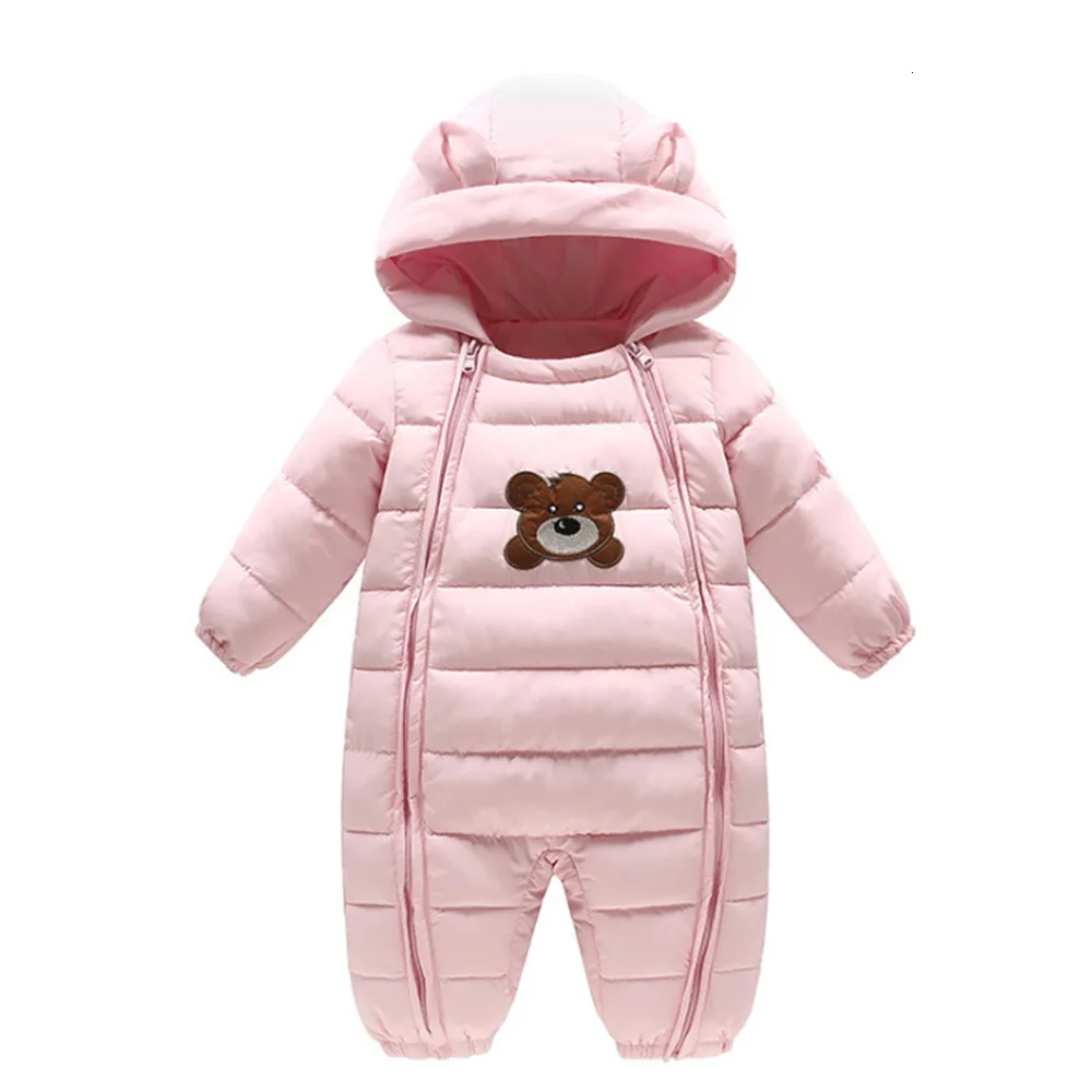 pink Зимняя одежда для малышей; пуховые комбинезоны с капюшоном и длинными рукавами для новорожденных; плотный теплый комбинезон для малышей; детская верхняя одежда; зимний комбинезон - Цвет: pink