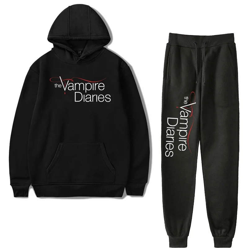 Fashion The Vampire Diaries Sweatshirt Pants Suit Women Men Print Hoodies Harajuku Tracksuit Hoodie Long Pants Causal Pullover 2