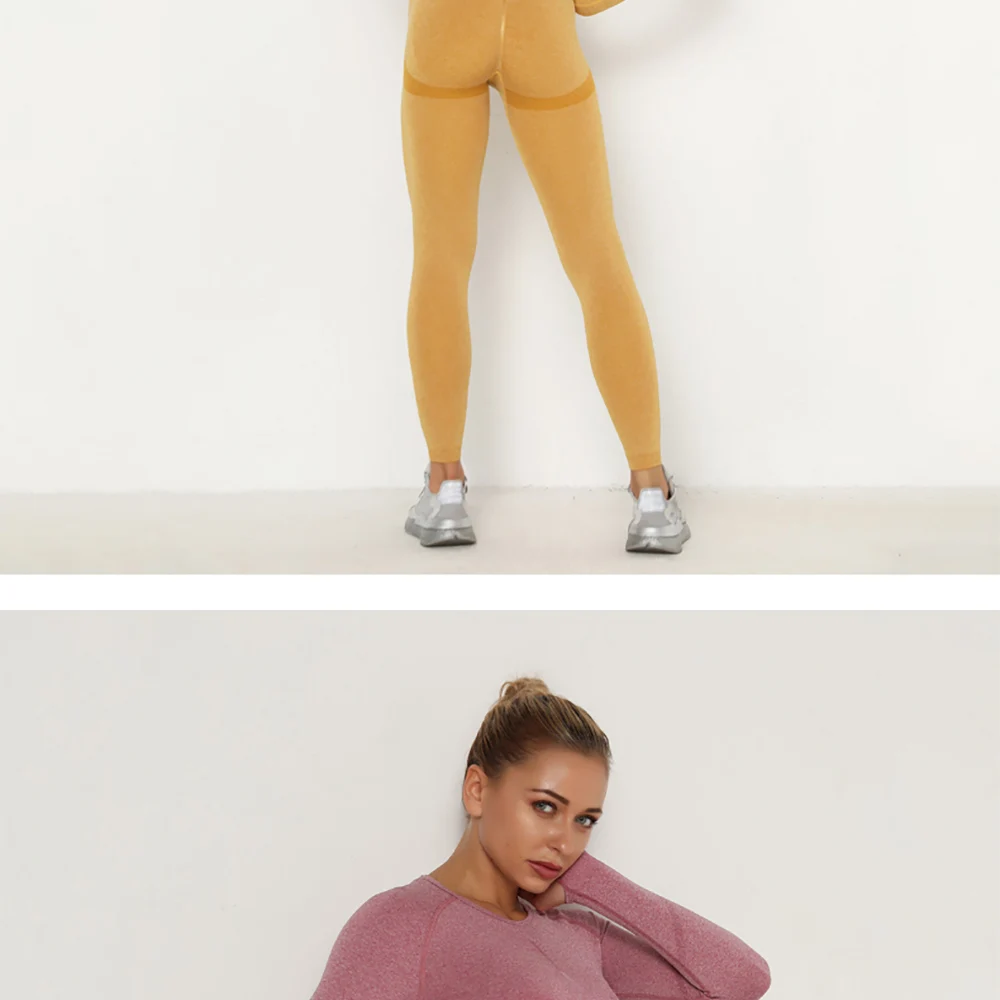 跨境欧美-无缝瑜伽服套装吸汗提臀-高腰健身裤女紧身长袖运动套装-阿里巴巴_07