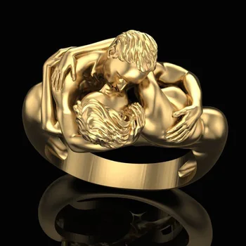 

Fashion Gold Color Love Rings Punk Viking Fall In Love Men Women Couple Kissing Rings Lover Wedding Engagement Jewelry Gifts