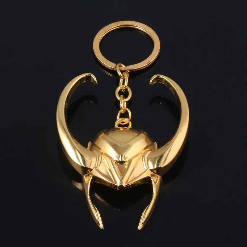

New Thor Loki Helmet Golden Keychain Avengers 4 Thor Hammer Weapon Iron Man Metal Keyring Men Car Women Bag Jewelry Accessories
