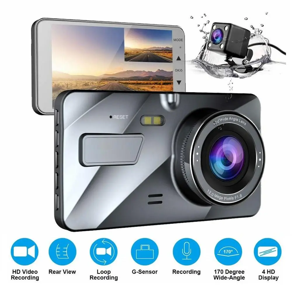 

New Dual Lens Full HD 1080P 4'' IPS Car DVR Vehicle Camera Front+Rear Night Vision Video Recorder G-Sensor Parking Mode Dash Cam