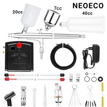 Dual-Action Airbrush Compressor Kit 7cc/20cc/40cc Drie Kopjes Afneembare Airbrush Vervanging O Ring Set Voor nail Model Taart Auto