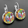 New Arrival Colorful House and Tree Women Stud Earring  Abstract Oil Painting House Glass Cabochon Womens Earrings ► Photo 2/6