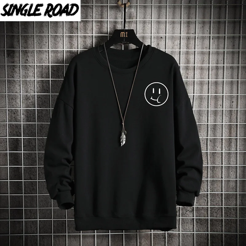 Black Hoodie Sweatshirt Men Oversized Japanese Streetwear Mens Crewneck Single-Road Hip-Hop