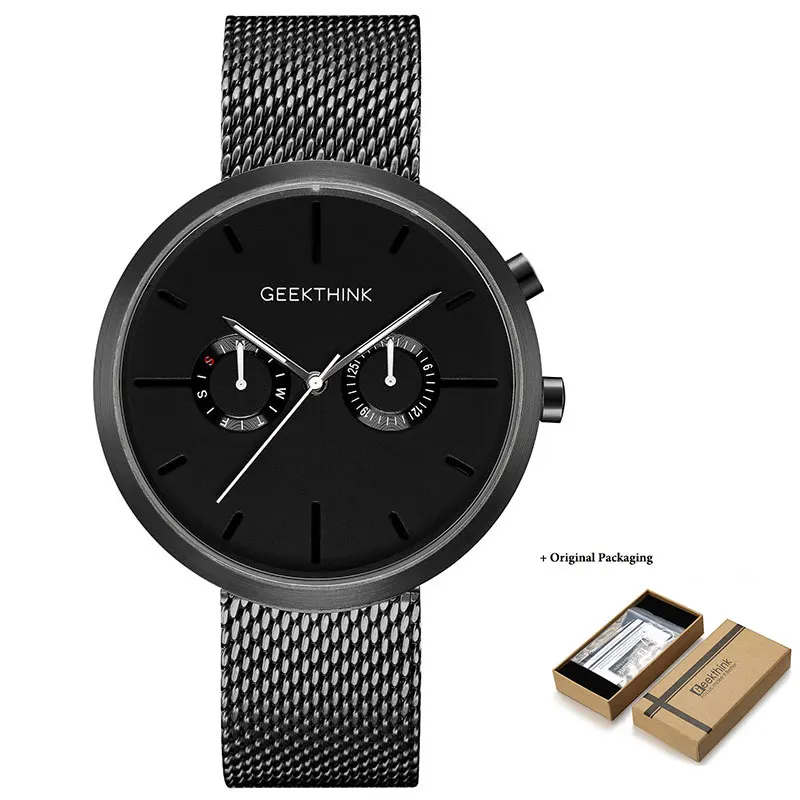 

GEEKTHINK Luxury Top Brand Quartz Watches Men's Full stainless steel Black Wrist Watch Casual Relogio Masculino Modern Homme New
