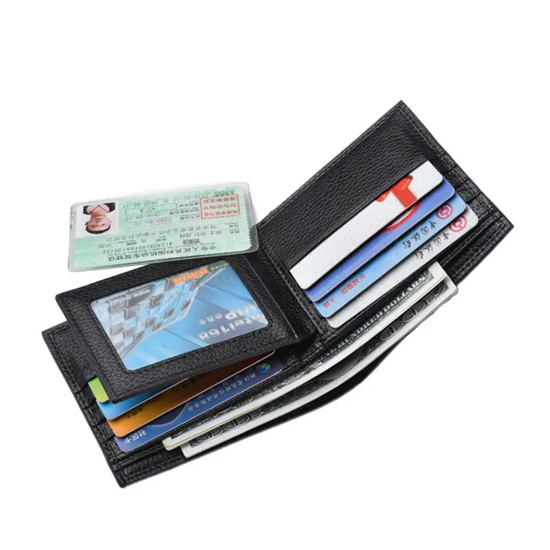 Мужской короткий кошелек из искусственной кожи, ID, кредитный держатель для карт, водительские права, клатч, двойной карман, кошелек
