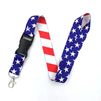 

10pcs United States Flag vintage 90s women kids Neck Lanyard keychain Mobile Phone Strap ID Badge Holder Rope KeyChain Keyring