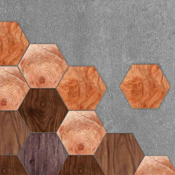 

9 Style Hexagon Wall Stickers Bathroom Kitchen Living Room Wallpaper Non-Slip Wood Grain Affixed Several Plants Tile Floor Mural