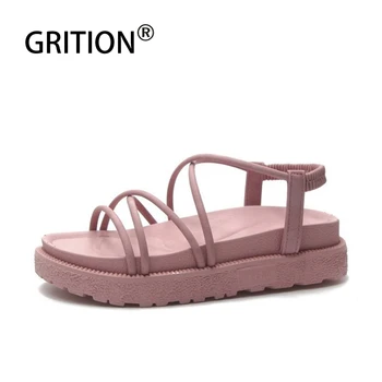 

GRITION Women Sandals Platform Thick Heel Flat Sandal T-Strap Comfortable Increase Height Ladies Summer Shoes High Heel Slippers