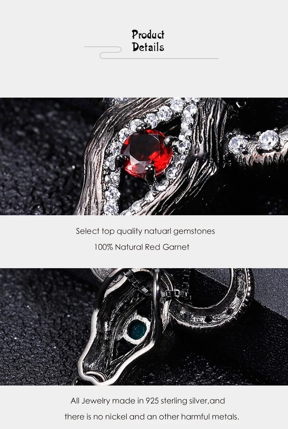 GEM'S BALLET Halloween Bull Head Pendant Necklace Natural Red Garnet Fine Jewelry For Women Party 925 Sterling Silver Jewelry