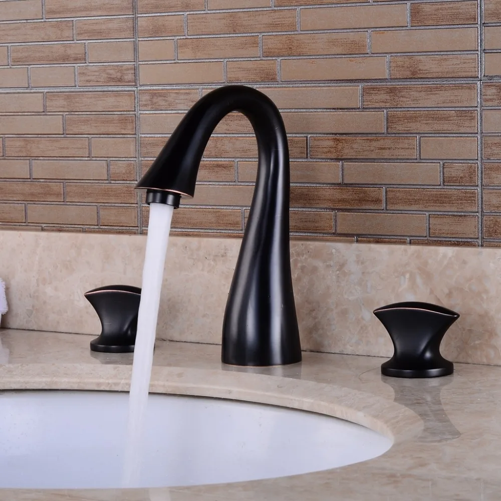 Vidric Deck Mounted Widespread Bathroom Sink Faucet 3 hole Dual Handle Hot Cold Water Mixer Tap Brush Nickel Chrome Finished EL8