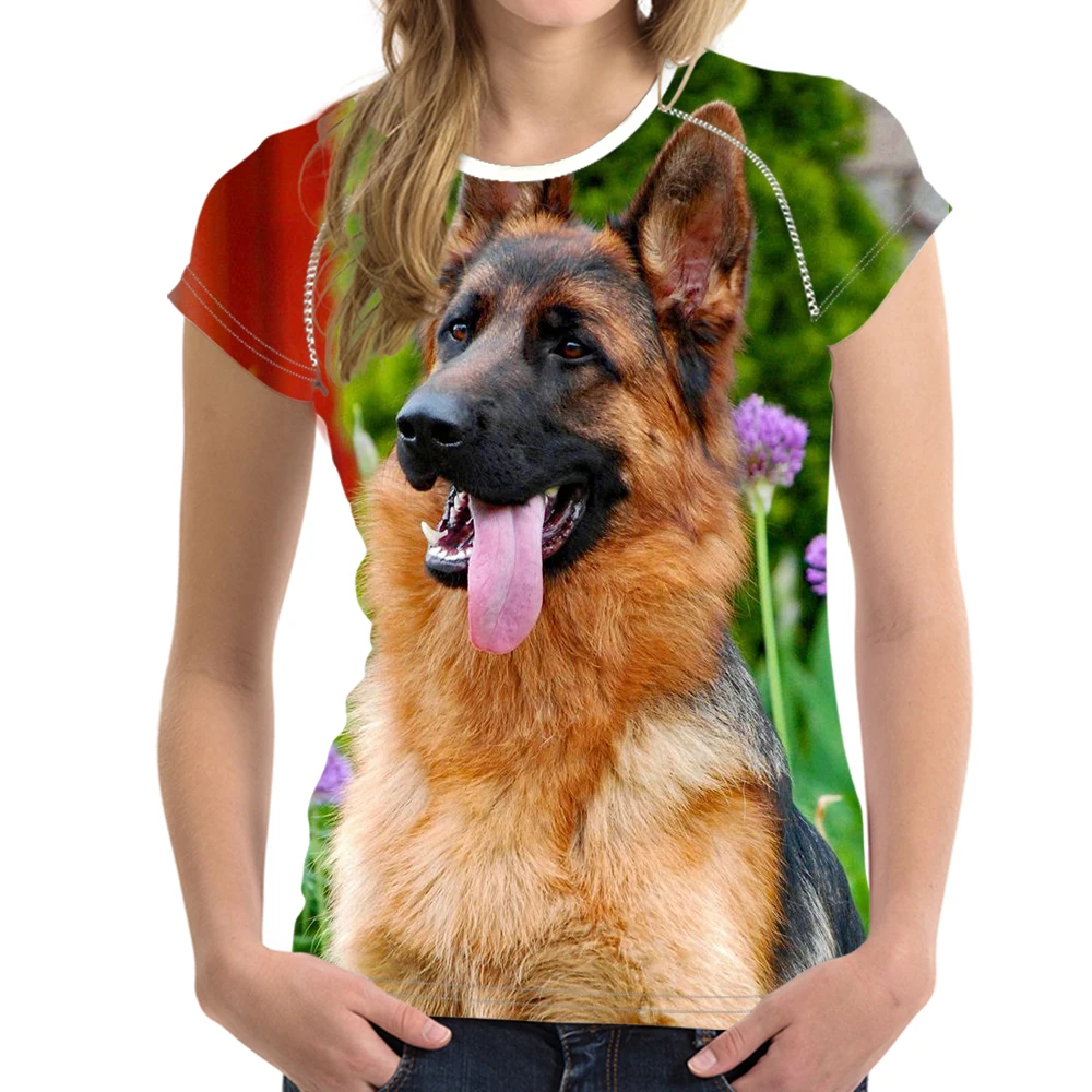 

Women T-shirt German Shepherd Customized Logo Image Breathable Cute Doggy Tee Shirt Free Dropshipping O-neck Tops Col Roul Femme